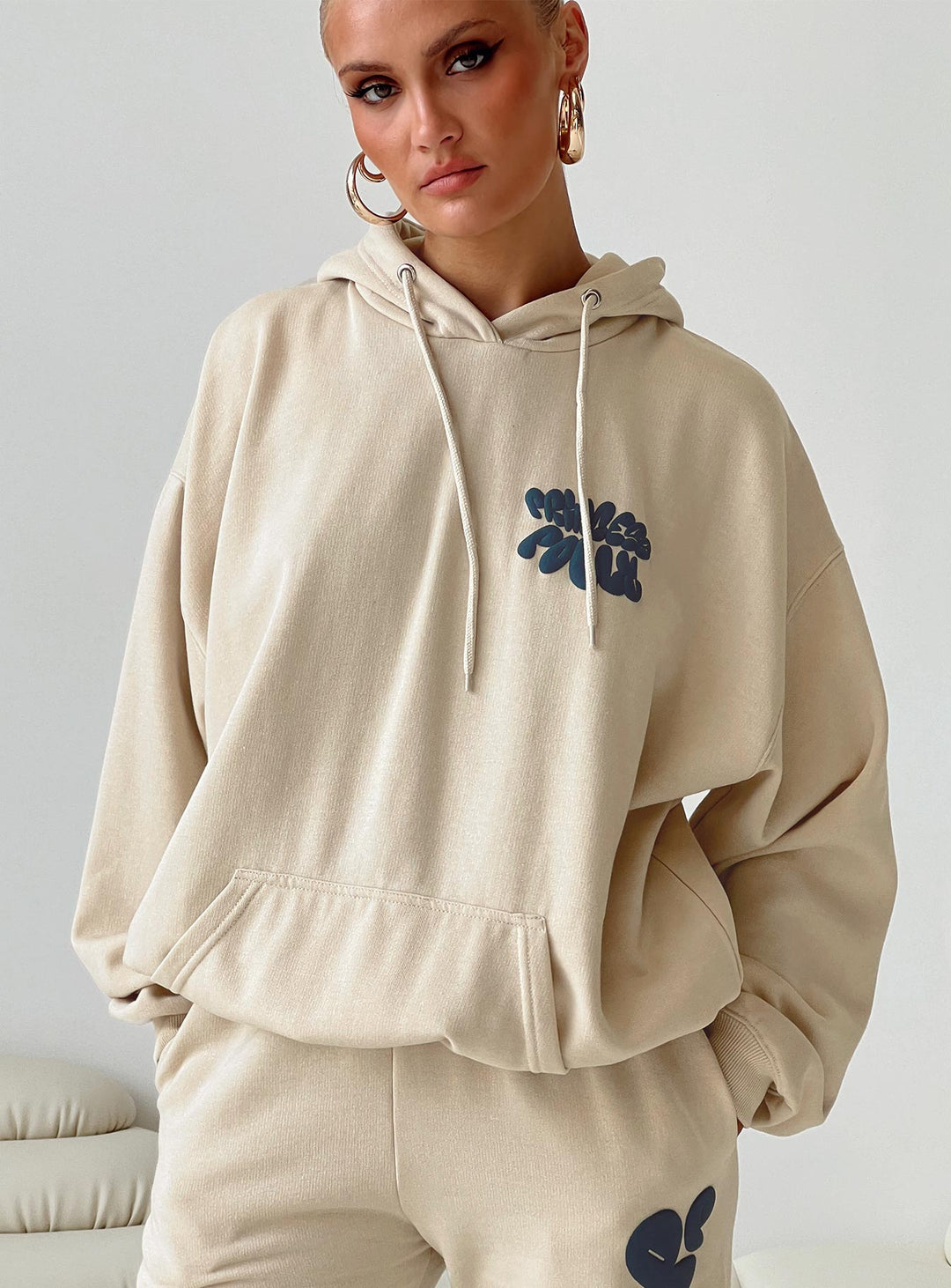 Princess Polly Hooded Sweatshirt Bubble Text Stone / Slate