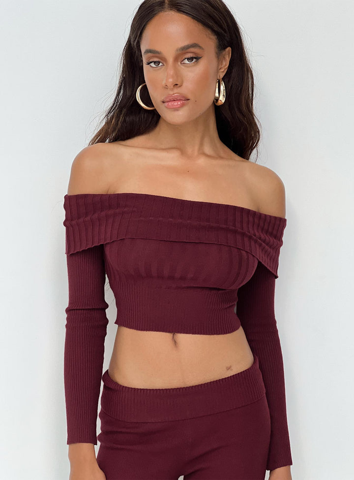 Tagula Off The Shoulder Top Burgundy