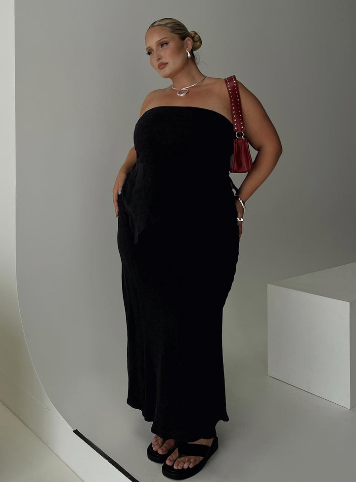 Birdie Asymmetric Linen Blend Top Black Curve