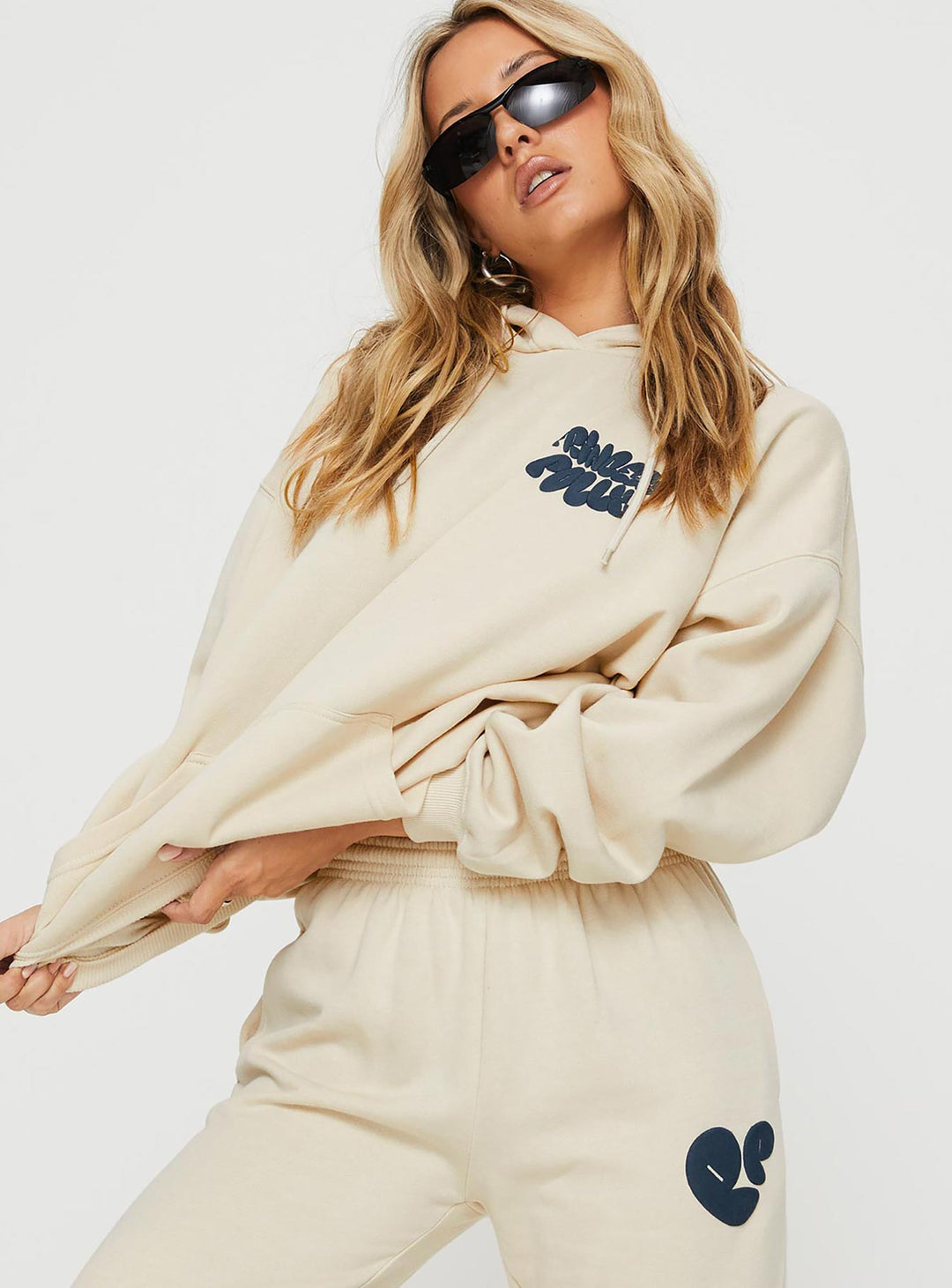 Princess Polly Hooded Sweatshirt Bubble Text Stone / Slate