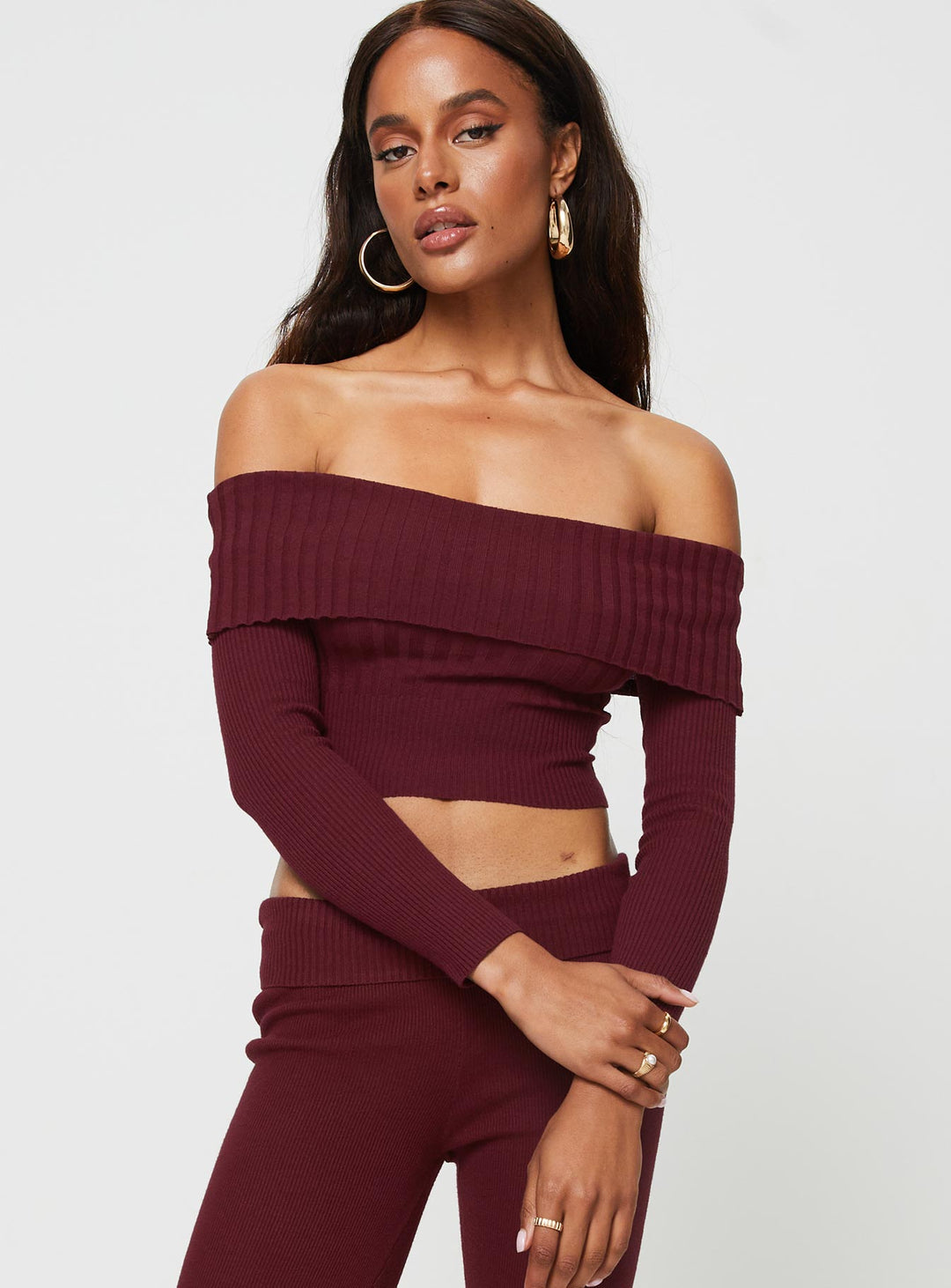 Tagula Off The Shoulder Top Burgundy