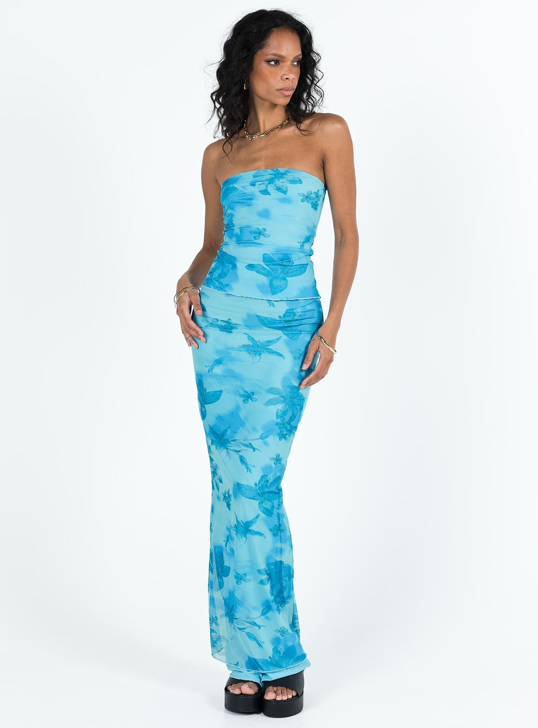 Hillcrest Floral Strapless Top Blue