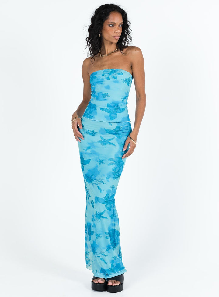 Hillcrest Floral Strapless Top Blue