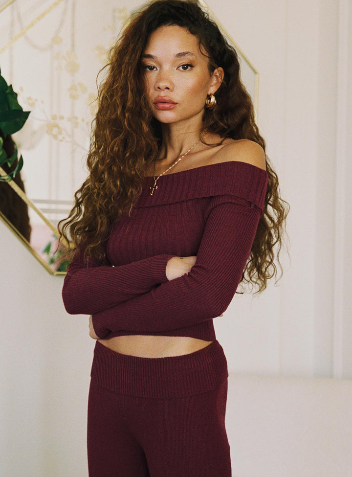 Tagula Off The Shoulder Top Burgundy