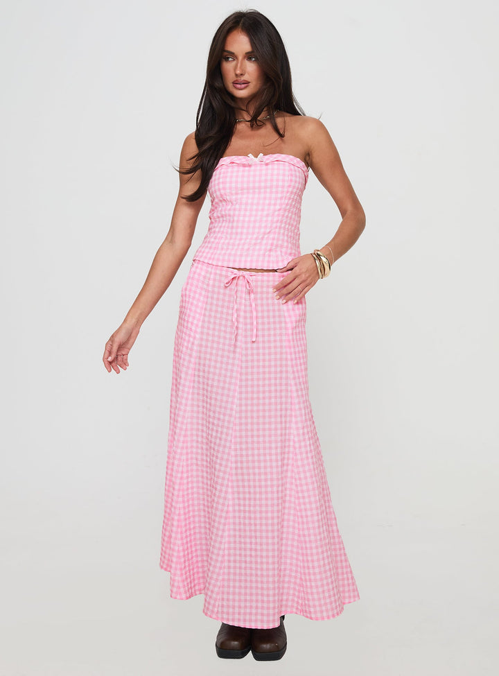 Carmino Strapless Top Pink Check