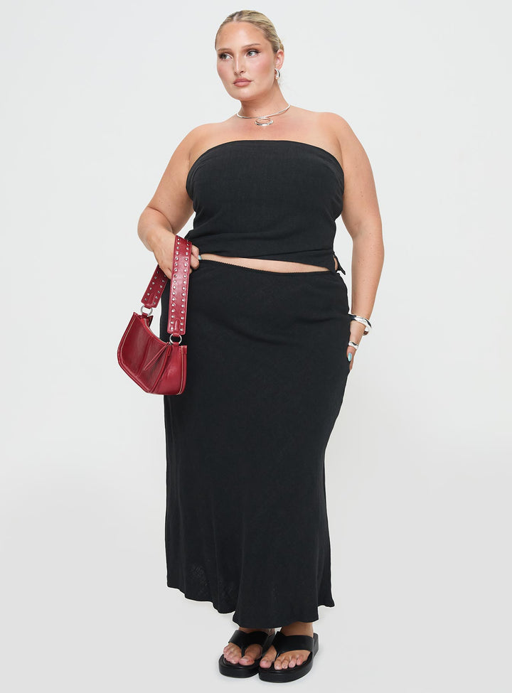 Birdie Asymmetric Linen Blend Top Black Curve