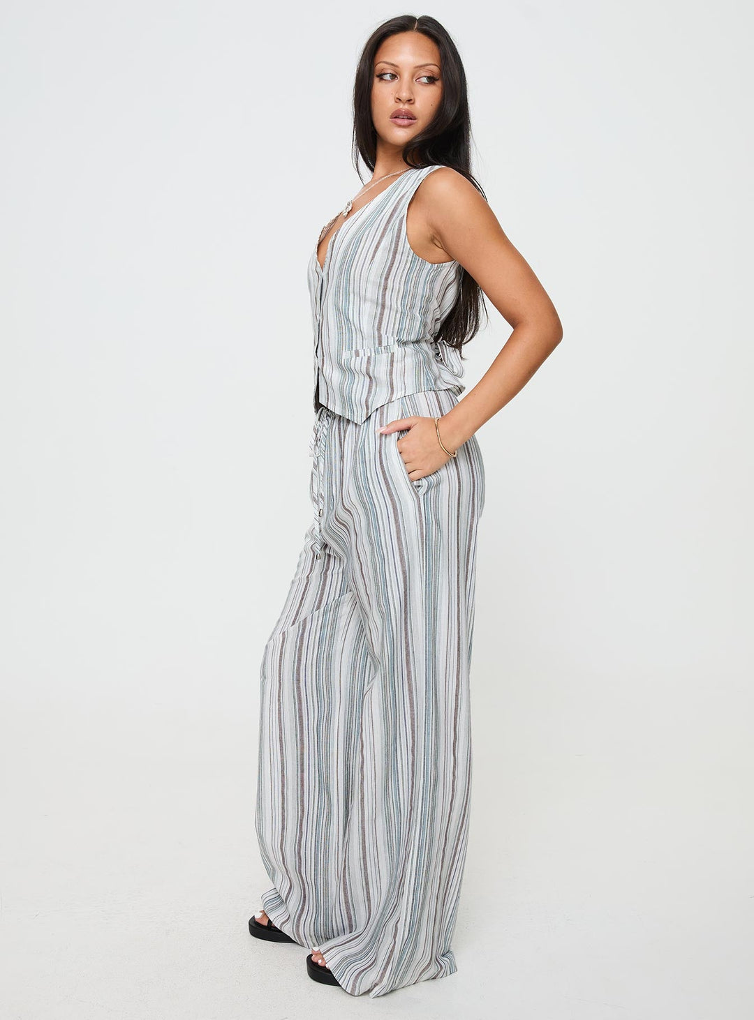 Flutters Pants White / Blue Stripe