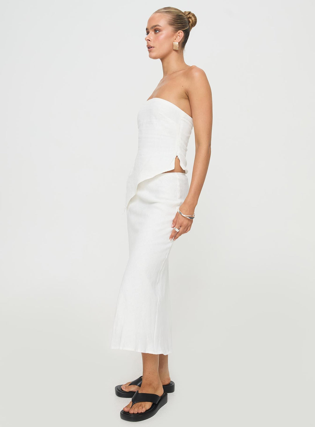 Ermias Linen Blend Midi Skirt White
