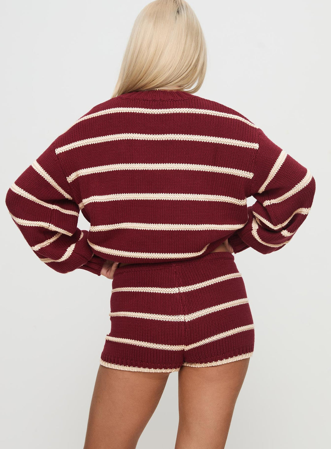 Read Your Mind Knit Short Maroon Stripe