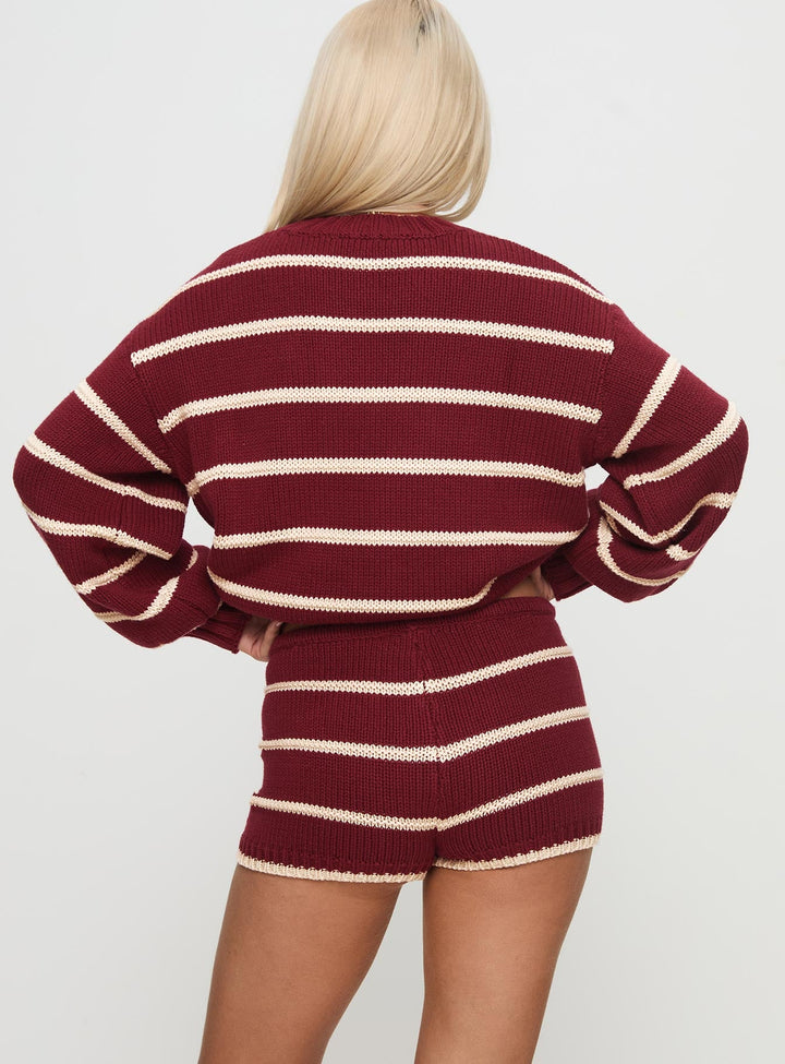 Read Your Mind Knit Short Maroon Stripe