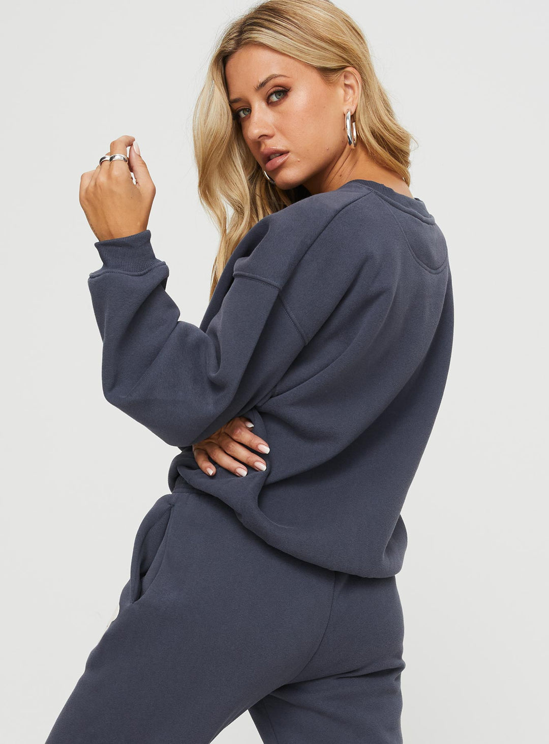 Princess Polly Crew Neck Sweatshirt Bubble Text Slate / Eggshell