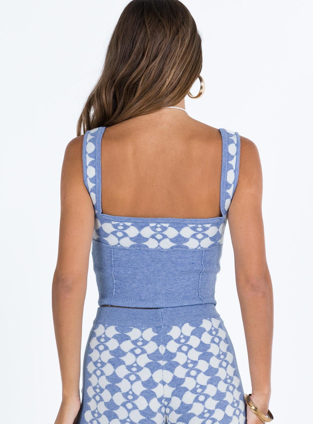 Cizzi Geo Knit Top Blue / White