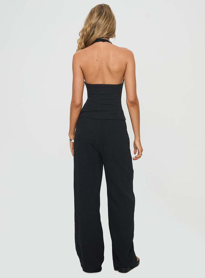 Clouded Linen Blend Vest Top Black