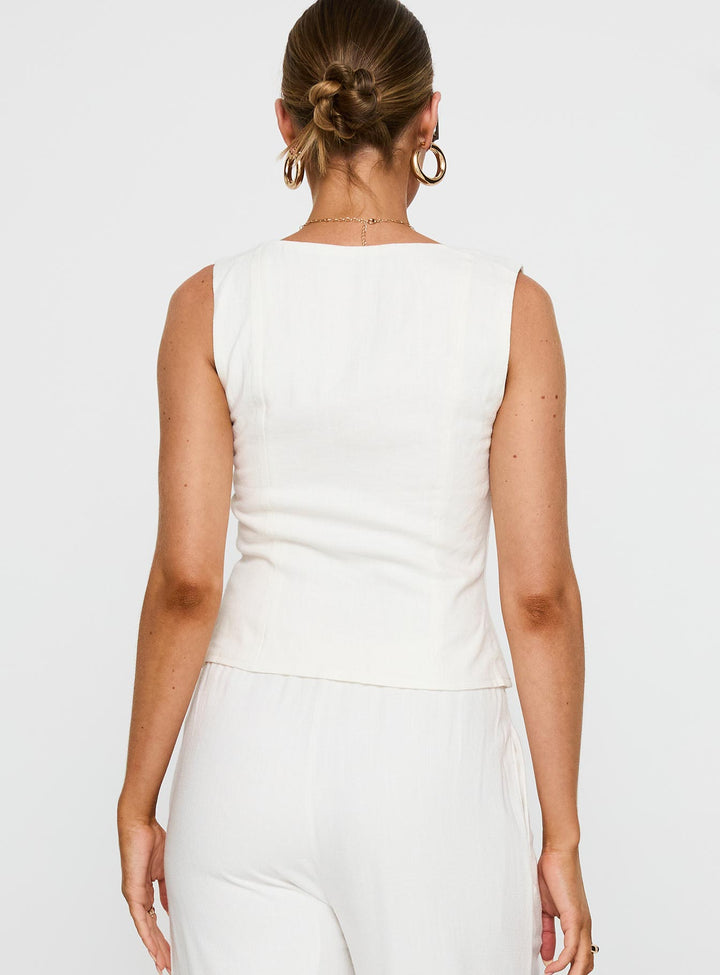 Zenda Linen Blend Top Off White