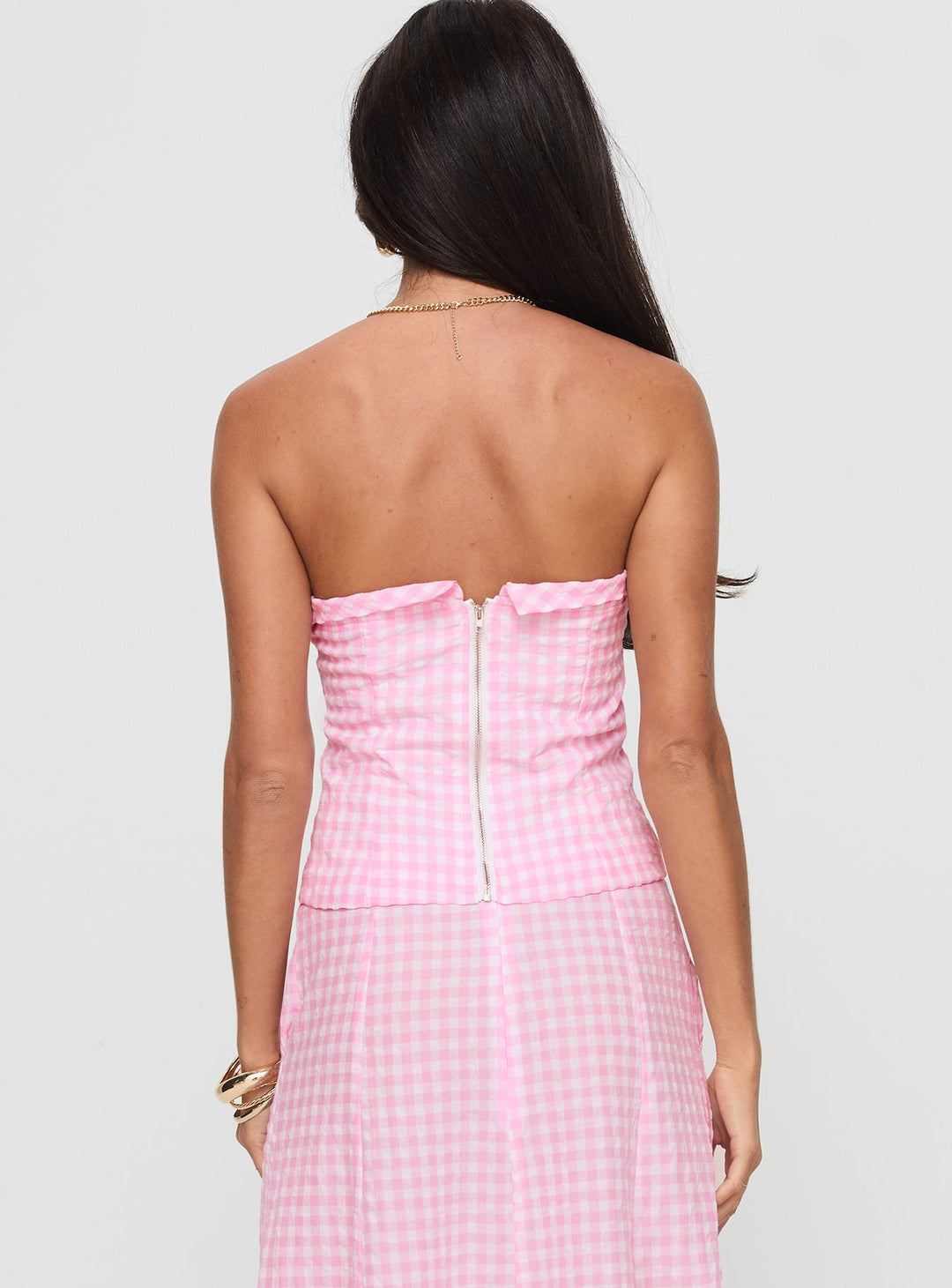 Carmino Strapless Top Pink Check
