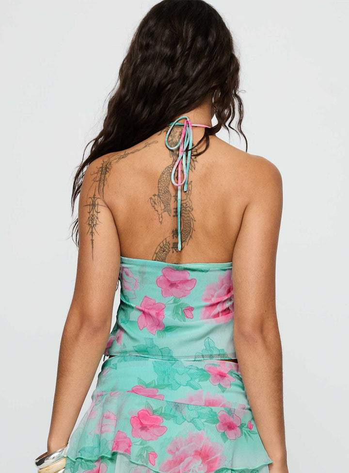 Naturally Halter Ring Top Blue Multi