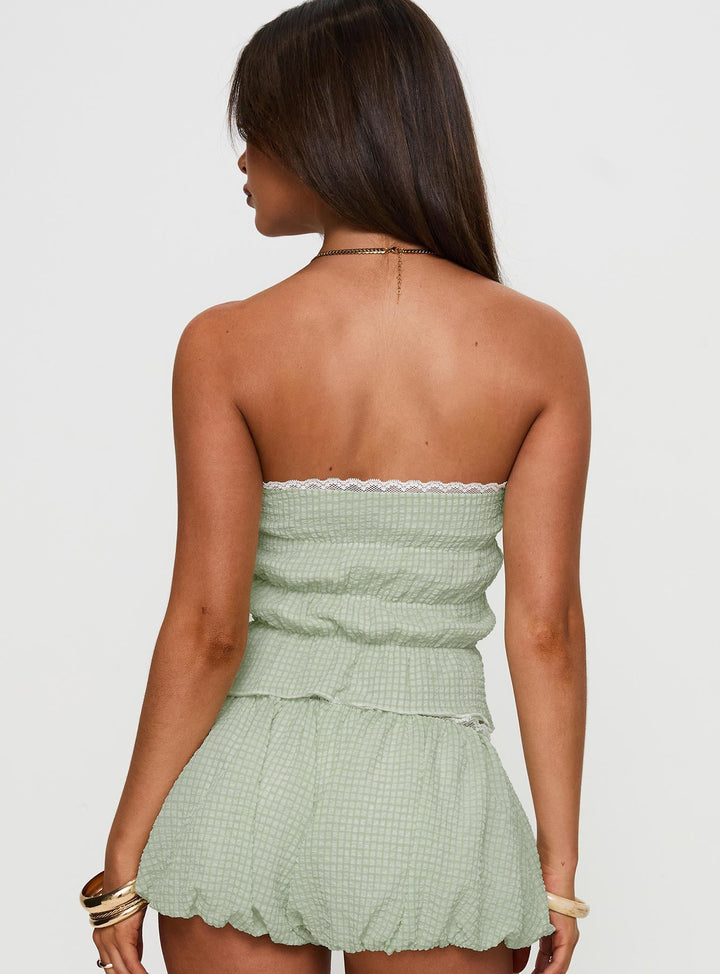 Short And Sweet Strapless Top Green Check