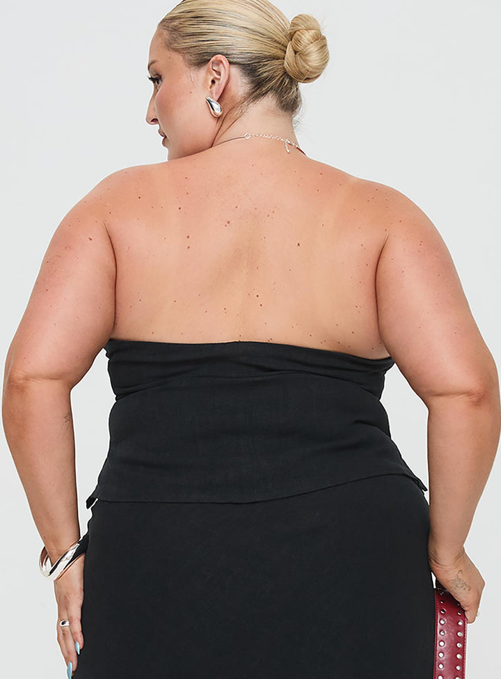 Birdie Asymmetric Linen Blend Top Black Curve