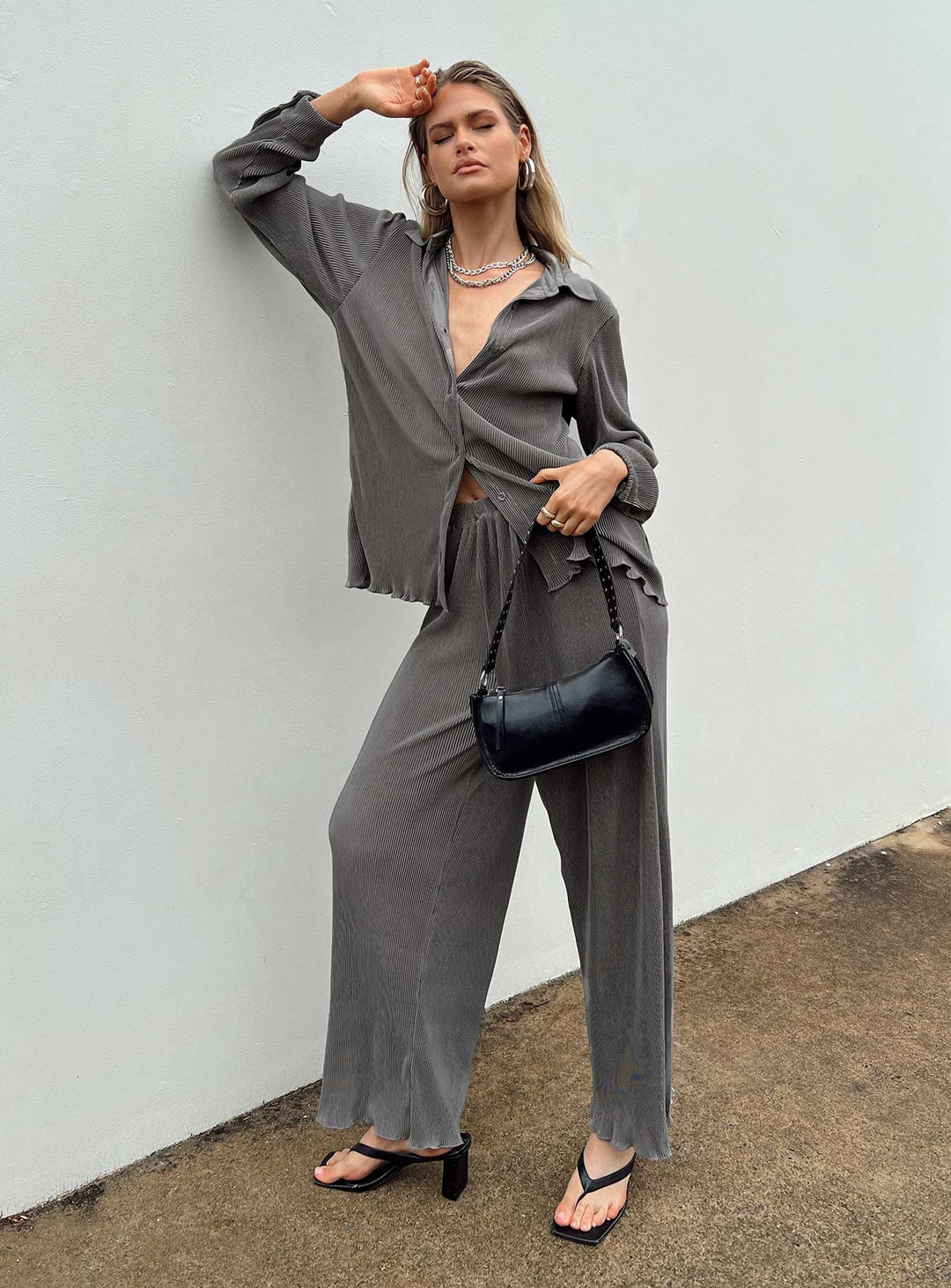 Cartmore Plisse Top Charcoal