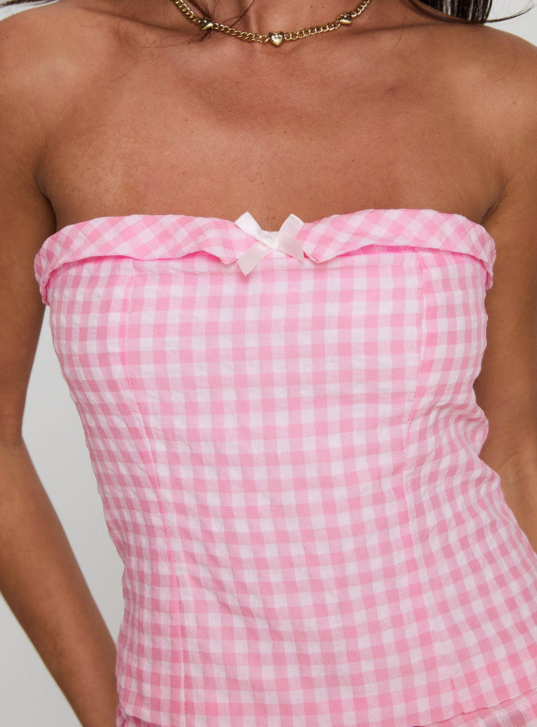 Carmino Strapless Top Pink Check