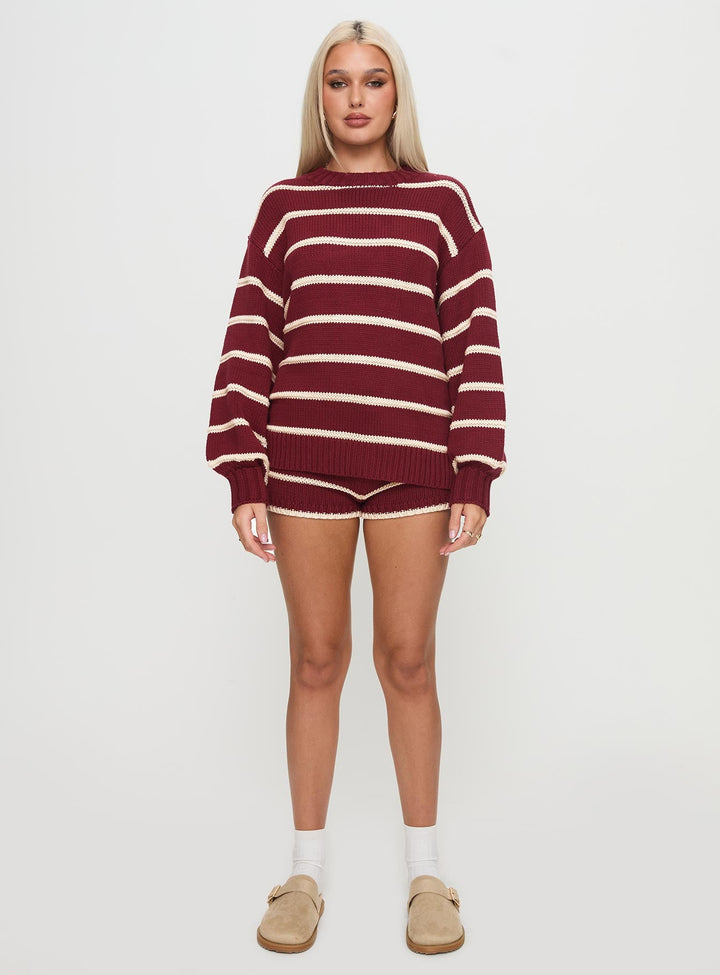 Read Your Mind Knit Short Maroon Stripe