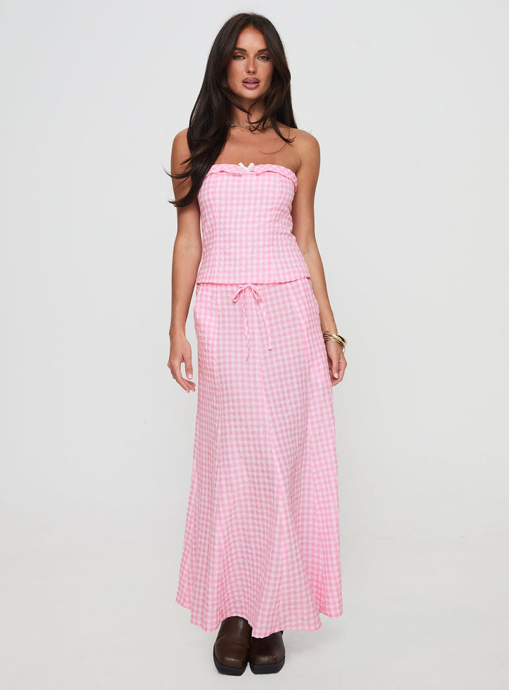 Carmino Strapless Top Pink Check