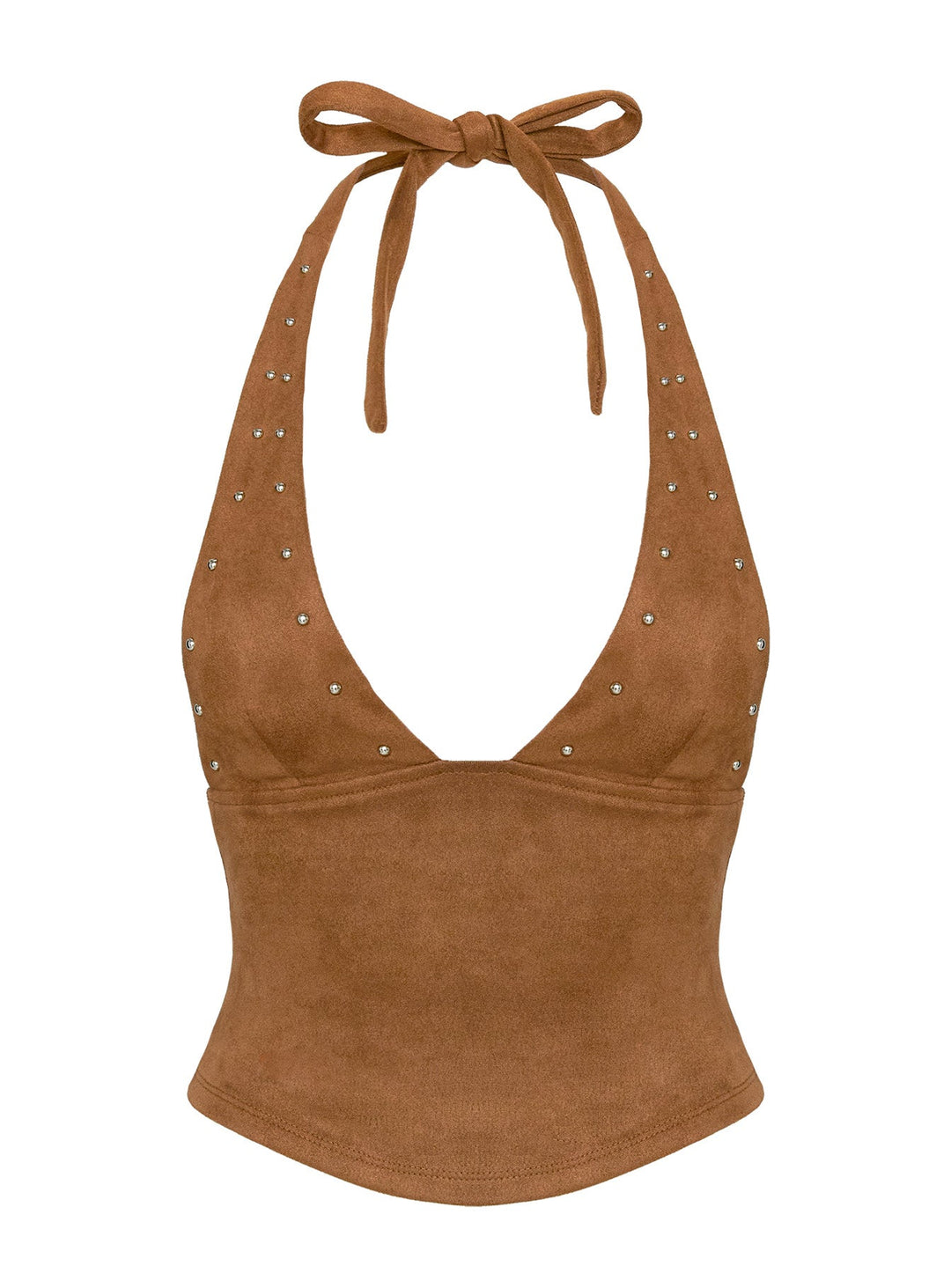 Upgraded Stud Detail Faux Suede Top Brown